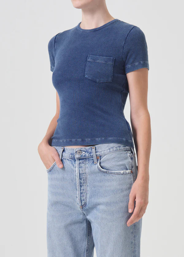 Arlo Rib Pocket Tee - Indigo