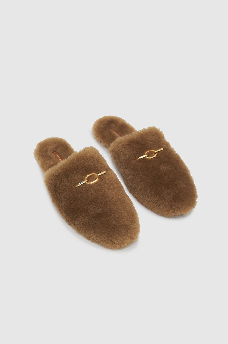 Shearling Mules - Camel