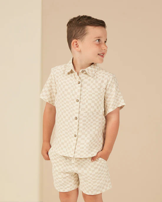 Collared Short Sleeve Shirt - Dove Check