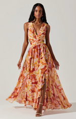 Noya Maxi Dress - Rust Yellow Floral